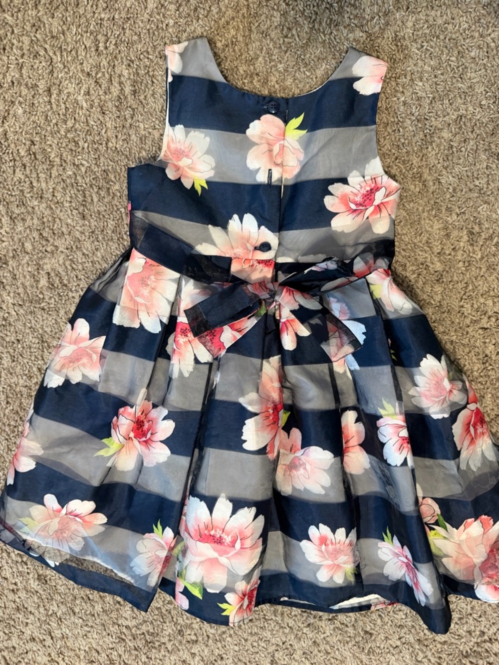Jona Michelle Navy Floral Dress with Pink Sash and Flower Accent - Picture 3 of 4